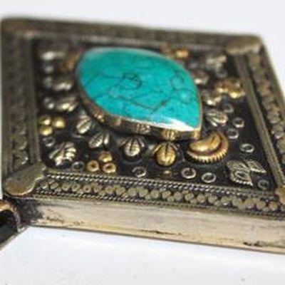 Baf 157 pendentif pendant afghan afghanistan 60x70mm turquoisei argent ethnique 2 