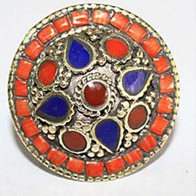 Baf 161 bague t62 14gr afghane afghanistan argent corail lapis lazuli 1
