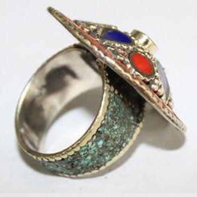 Baf 161 bague t62 14gr afghane afghanistan argent corail lapis lazuli 1 