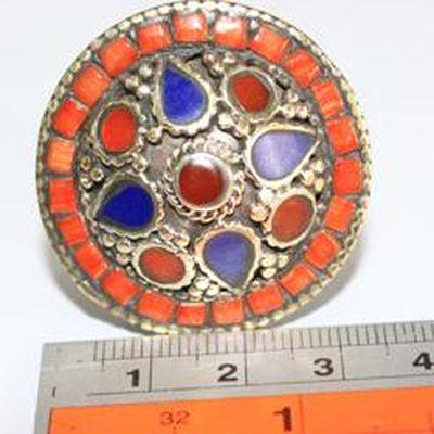 Baf 161 bague t62 14gr afghane afghanistan argent corail lapis lazuli 4 
