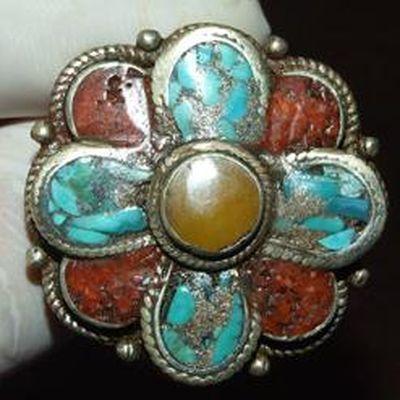 Baf 170 bague t60 30gr afghane afghanistan argent corail turquoise ethnique 1 