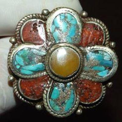 Baf 170 bague t60 30gr afghane afghanistan argent corail turquoise ethnique 1