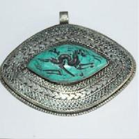 Baf 171 pendentif pendant afghan afghanistan 50x65mm turquoisei argent ethnique 1 