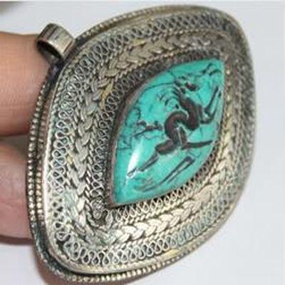 Baf 171 pendentif pendant afghan afghanistan 50x65mm turquoisei argent ethnique 3