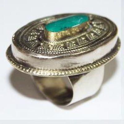 Baf 173 bague chevaliere t59 19gr afghane afghanistan argent turquoise ethnique 1
