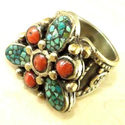 Baf 202 bague afghane medievale turquoise corail afghanistan argent 2