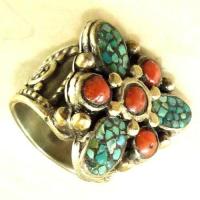 Baf 202 bague afghane medievale turquoise corail afghanistan argent 3 