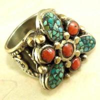 Baf 202 bague afghane medievale turquoise corail afghanistan argent 4 