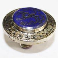 Baf 222 bague sceau t63 46gr afghane afghanistan argent lapis lazuli ethnique intaille gazelle 1 