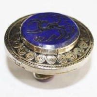 Baf 222 bague sceau t63 46gr afghane afghanistan argent lapis lazuli ethnique intaille gazelle 1
