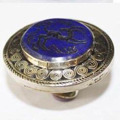 Baf 222 bague sceau t63 46gr afghane afghanistan argent lapis lazuli ethnique intaille gazelle 2 