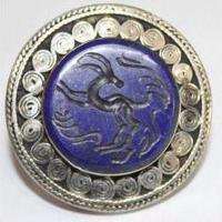 Baf 222 bague sceau t63 46gr afghane afghanistan argent lapis lazuli ethnique intaille gazelle 3 
