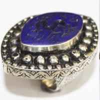 Baf 224 bague sceau t58 48gr afghane afghanistan argent lapis lazuli ethnique intaille cheval 1 