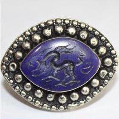 Baf 224 bague sceau t58 48gr afghane afghanistan argent lapis lazuli ethnique intaille cheval 3 