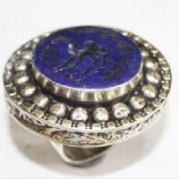 Baf 226 bague sceau t59 49gr afghane afghanistan argent lapis lazuli ethnique intaille cheval 1 