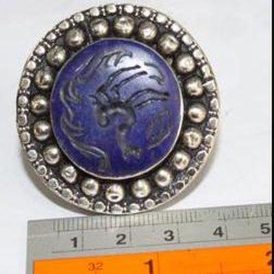 Baf 226 bague sceau t59 49gr afghane afghanistan argent lapis lazuli ethnique intaille cheval 3 