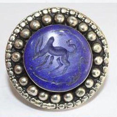 Baf 228 bague sceau t57 48gr afghane afghanistan argent ethnique lapis lazuli gazelle 2