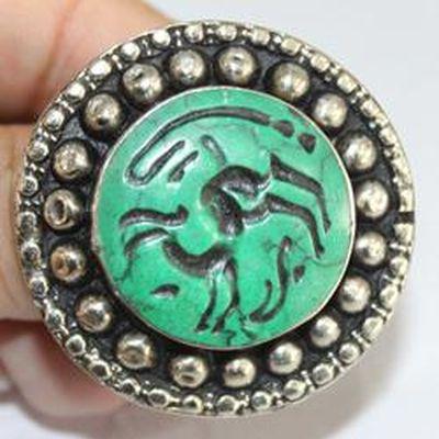 Baf 233 bague sceau t57 46gr afghane afghanistan argent turquoise intaille antilope 3 