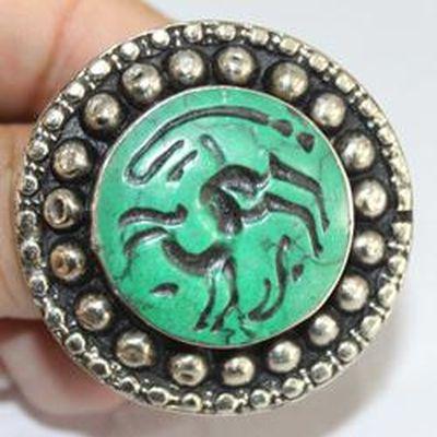 Baf 233 bague sceau t57 46gr afghane afghanistan argent turquoise intaille antilope 3