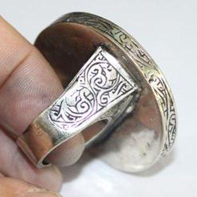 Baf 233 bague sceau t57 46gr afghane afghanistan argent turquoise intaille antilope 4