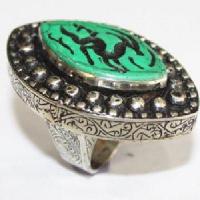 Baf 235 bague sceau t59 48gr afghane afghanistan argent turquoise intaille antilope 1 