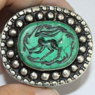 Baf 238 bague sceau t56 48gr afghane afghanistan argent turquoise intaille antilope 3 
