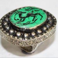 Baf 239 bague sceau t58 44gr afghane afghanistan argent turquoise intaille antilope 1 