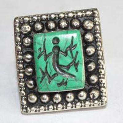 Baf 240 bague sceau t57 46gr afghane afghanistan argent turquoise intaille lezard 3
