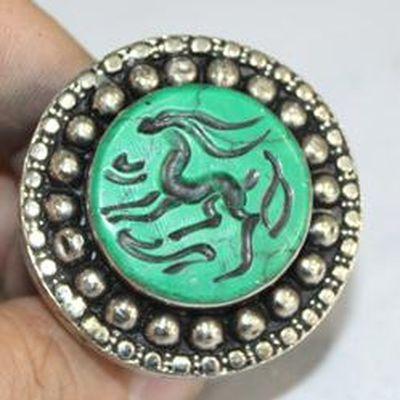 Baf 241 bague sceau t58 47gr afghane afghanistan argent turquoise intaille antilope 3 