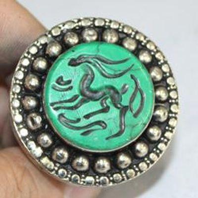 Baf 241 bague sceau t58 47gr afghane afghanistan argent turquoise intaille antilope 3