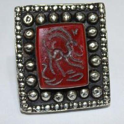 Baf 244 bague sceau t56 46gr afghane afghanistan argent cornaline ethnique intaille gazelle 3