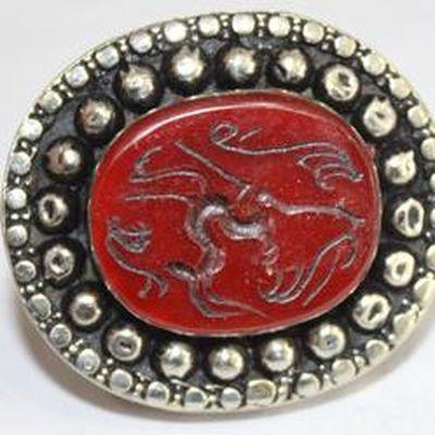 Baf 252 bague sceau t56 45gr afghane afghanistan argent cornaline ethnique intaille antilope 3