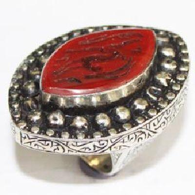 Baf 253 bague sceau t59 48gr afghane afghanistan argent cornaline ethnique intaille dragon 1