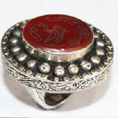 Baf 255 bague t56 45gr afghane afghanistan argent cornaline ethnique intaille chameau 3 