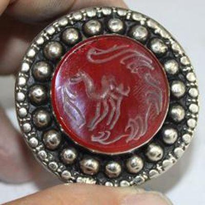 Baf 255 bague t56 45gr afghane afghanistan argent cornaline ethnique intaille chameau 3