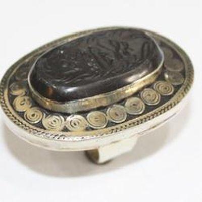 Baf 260 bague sceau coranique 39g t63 afghane afghanistan argent onyx noiri ethnique intaille coran 1