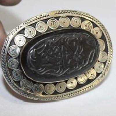 Baf 260 bague sceau coranique 39g t63 afghane afghanistan argent onyx noiri ethnique intaille coran 1 