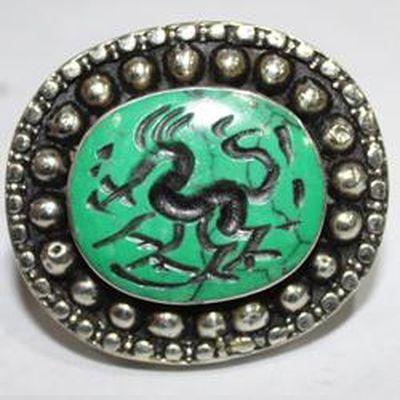 Baf 416 bague sceau t58 48gr afghane afghanistan argent turquoise intaille cheval etalon 2