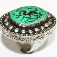 Baf 416 bague sceau t58 48gr afghane afghanistan argent turquoise intaille cheval etalon 5 