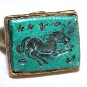 Baf 510 bague t60 afghanne romaine intaille cheval 15x20mm 12gr turquoise argent ethnique 3 