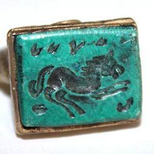 Baf 510 bague t60 afghanne romaine intaille cheval 15x20mm 12gr turquoise argent ethnique