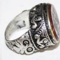 Baf 512 bague t57 afghanne romaine intaille coran 18x25mm 26gr cornaline argent ethnique 1