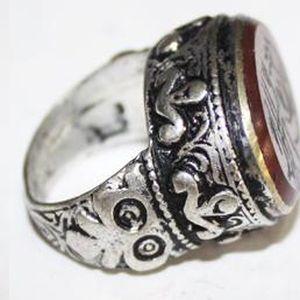 Baf 512 bague t57 afghanne romaine intaille coran 18x25mm 26gr cornaline argent ethnique 1