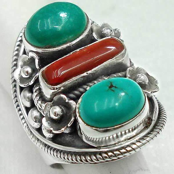 Baf 802a bague chevaliere t60 afghane afghanistan 4x14mm corail turquoise
