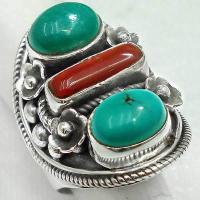Baf 802a bague chevaliere t60 afghane afghanistan 4x14mm corail turquoise