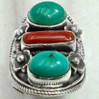Baf 802d bague chevaliere t60 afghane afghanistan 4x14mm corail turquoise