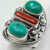 Baf 802d bague chevaliere t60afghane afghanistan 4x14mm corail turquoise