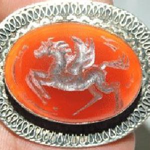 Baf 808 bague sceau t55 21gr afghane afghanistan argent cornaline ethnique intaille pegase 1