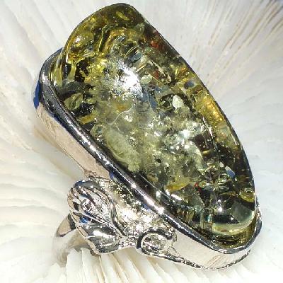 Bag 012b bague chevaliere ambre vert t59 40x20mm 24gr argent 925