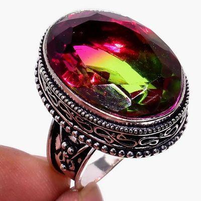 Bag 013a bague chevaliere t60 tourmaline 22gr 18x25mm rose vert achat vente bijou argent 925